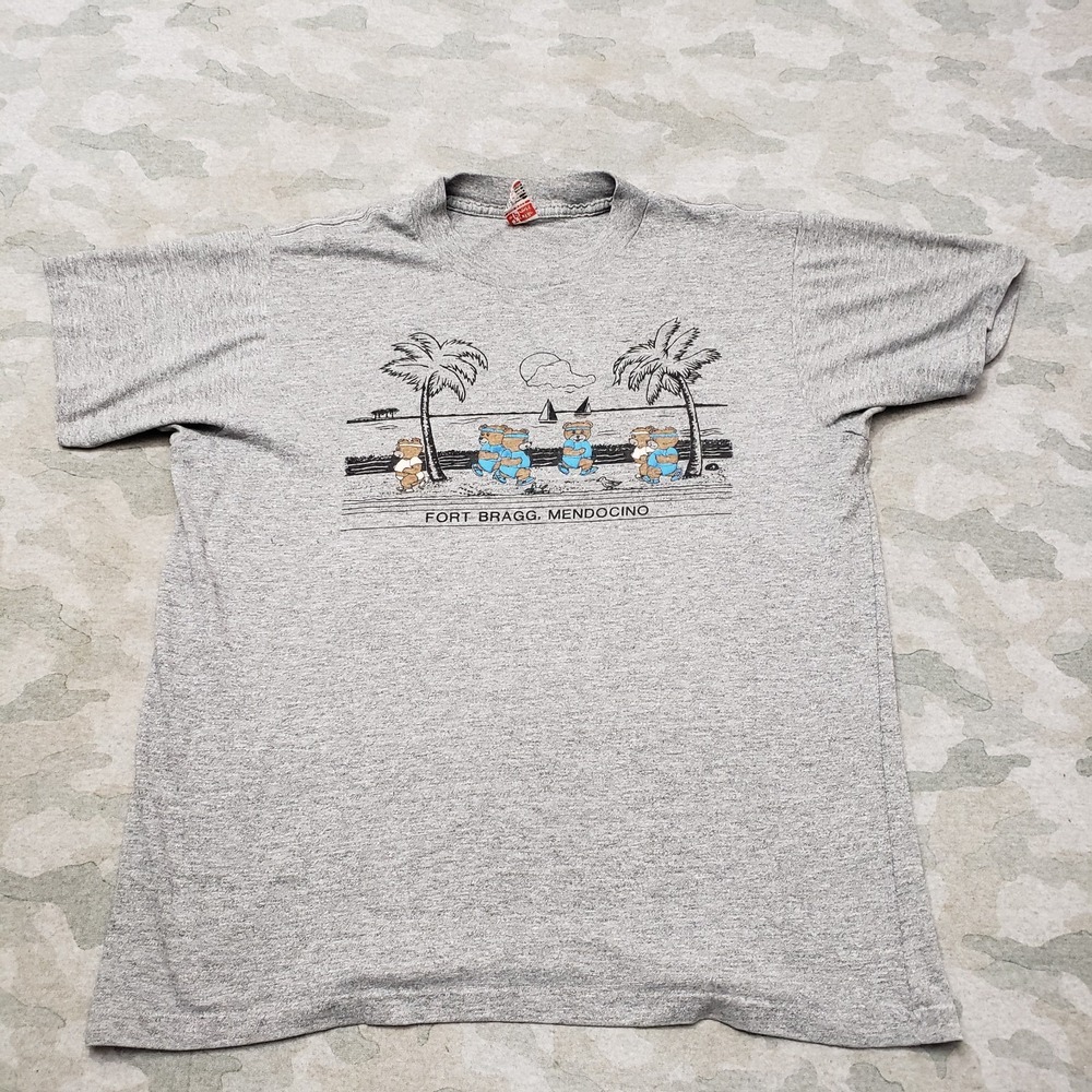 Vintage Fort Bragg Shirt Mens Large Gray Bear Single Stitch Made In USA